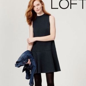Loft High Neck Dropwaist Navy Dress